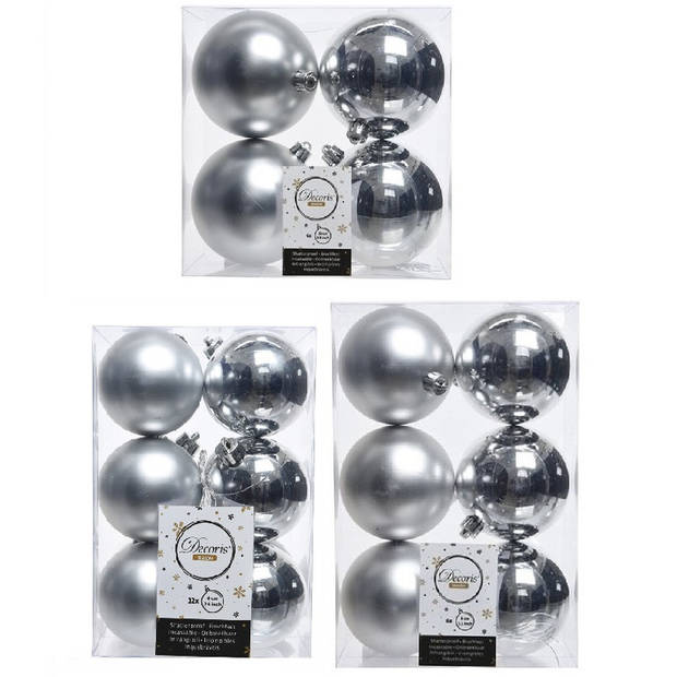 Kerstversiering kunststof kerstballen zilver 6-8-10 cm pakket van 36x stuks - Kerstbal