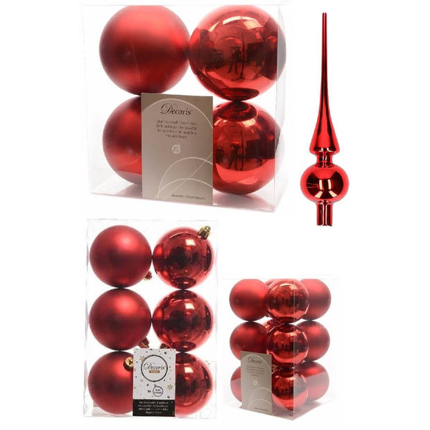 Kerstversiering kunststof kerstballen met piek rood 6-8-10 cm pakket van 45x stuks - Kerstbal