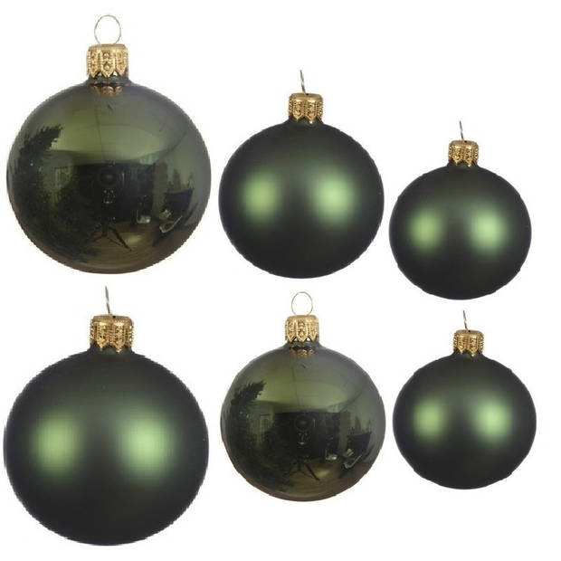 Glazen kerstballen pakket donkergroen glans/mat 16x stuks diverse maten - Kerstbal