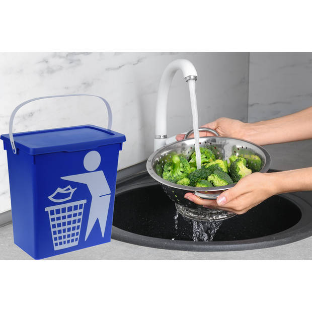 Excellent Houseware Gft afvalbakje voor aanrecht - 12L - blauw - afsluitbaar - compostbakje - Prullenbakken