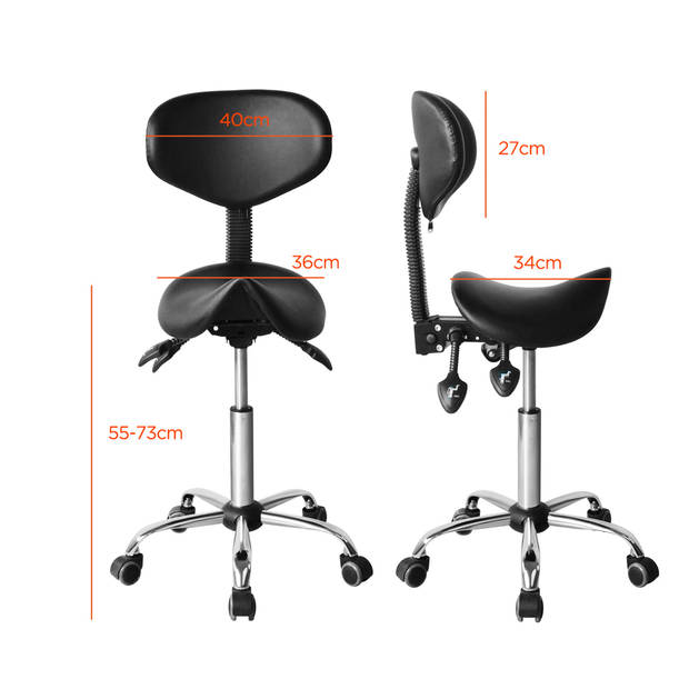 Zadelkruk ergonomisch - kapperskruk - tabouret - hoogte verstelbaar - rugleuning kantelbaar en verstelbaar