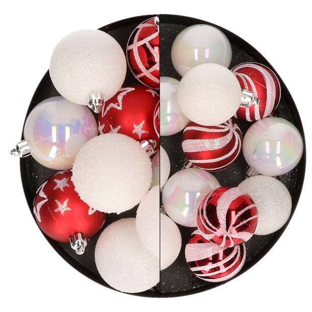 Atmosphera Kerstballen - 27x st - rood/wit - 4 en 5 cm - Kerstbal