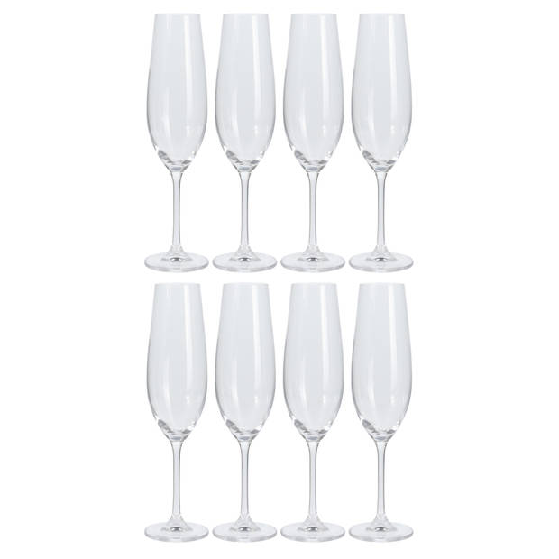 Atmosfera Prosecco/Champagneglazen - 8x - transparant - glas - 260 ml - hoog model - Champagneglazen