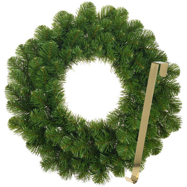 Kerstkrans 45 cm - groen - met gouden hanger/ophanghaak - kerstversiering - Kerstkransen