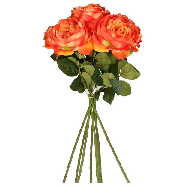 Emerald Kunstbloemen boeket roos Vicky - 8x - oranje - 66 cm - decoratie bloemen - Kunstbloemen