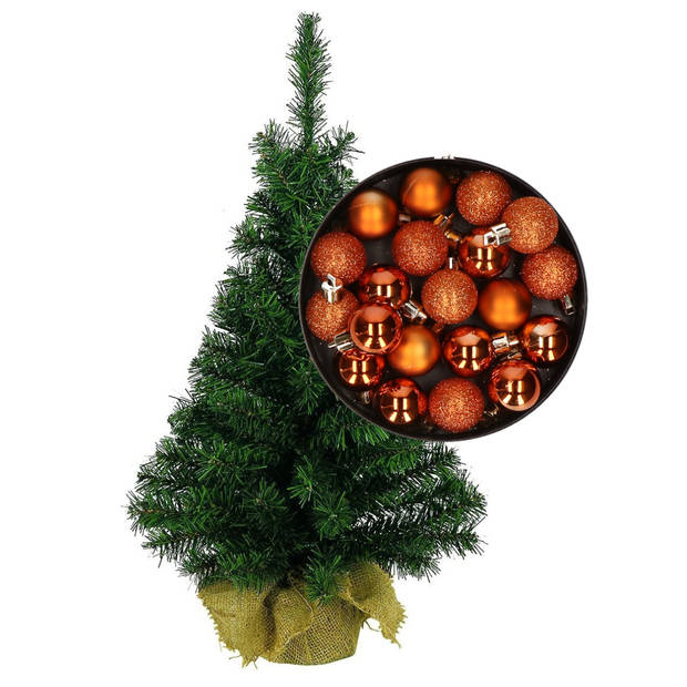 Mini kerstboom/kunst kerstboom H35 cm inclusief kerstballen oranje - Kunstkerstboom