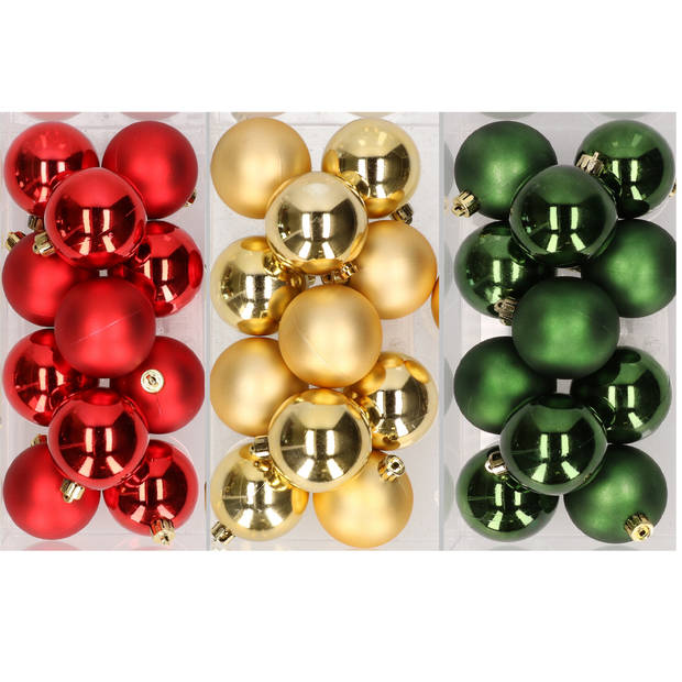 36x stuks kunststof kerstballen mix van rood, goud en donkergroen 6 cm - Kerstbal