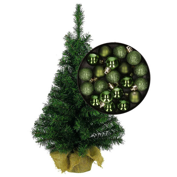 Mini kerstboom/kunst kerstboom H75 cm inclusief kerstballen groen - Kunstkerstboom