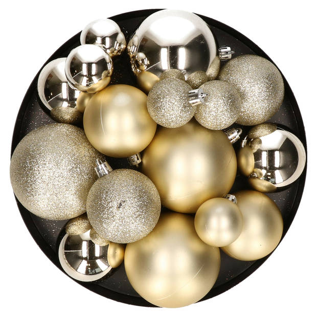 Kerstballen - 46x st - champagne - 4, 6 en 8 cm - kunststof - Kerstbal