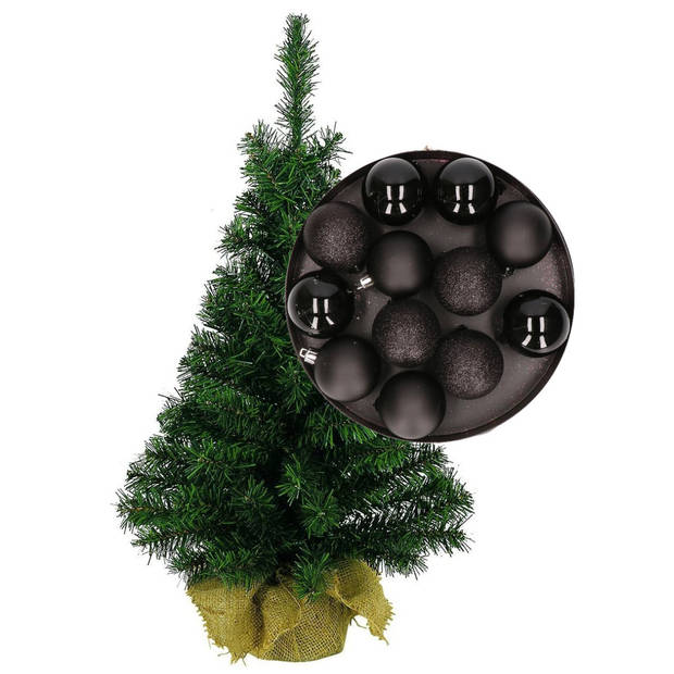 Mini kerstboom/kunst kerstboom H45 cm inclusief kerstballen zwart - Kunstkerstboom