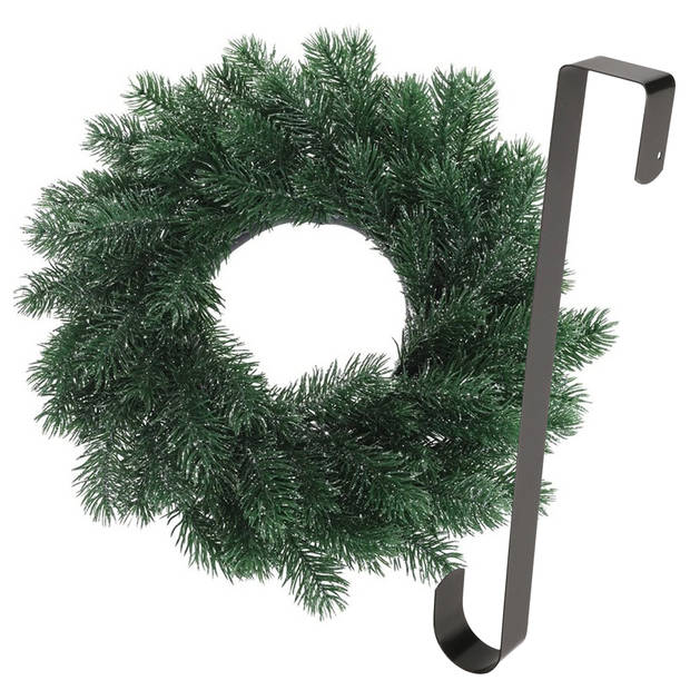 Kerstkrans 35 cm - blauwgroen - met zwarte hanger/ophanghaak - kerstversiering - Kerstkransen