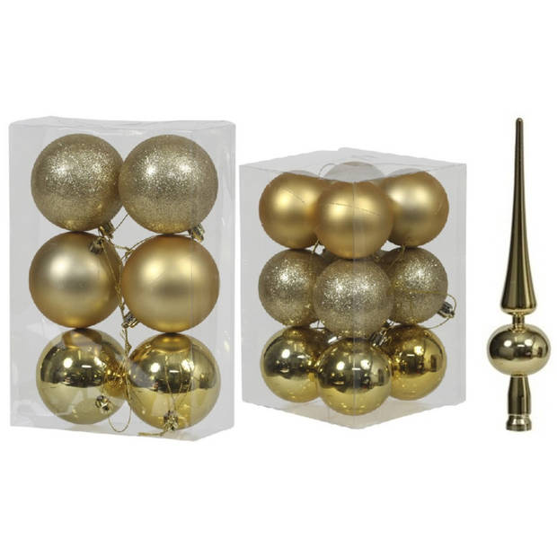 Kerstversiering kunststof kerstballen met piek goud 6 en 8 cm pakket van 37x stuks - Kerstbal