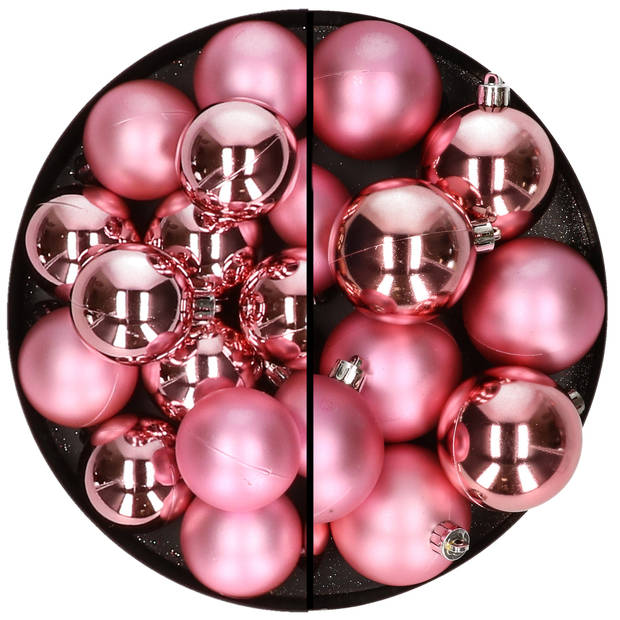 28x stuks kunststof kerstballen bubblegum roze 4 en 6 cm - Kerstbal