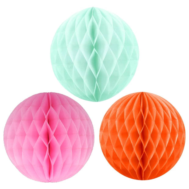 Kerstversiering set van 6x papieren kerstballen 10 cm mintgroen lichtroze en oranje - Kerstbal