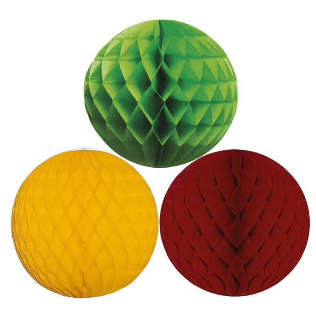 Kerstversiering set van 6x papieren kerstballen 10 cm groen goudgeel en bordeaux rood - Kerstbal