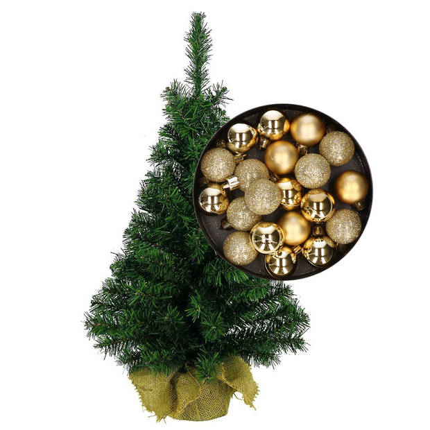 Mini kerstboom/kunst kerstboom H75 cm inclusief kerstballen goud - Kunstkerstboom