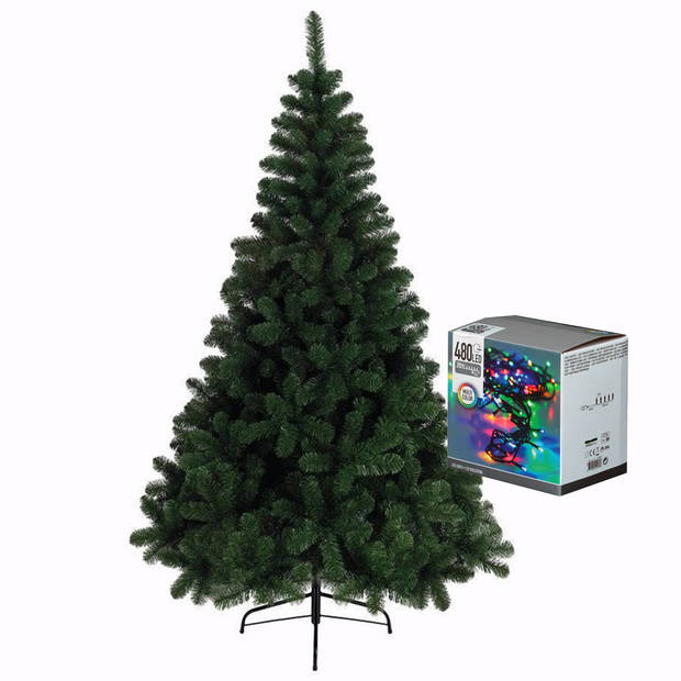 Kerstboom 240 cm incl. kerstverlichting lichtsnoer gekleurd - Kunstkerstboom