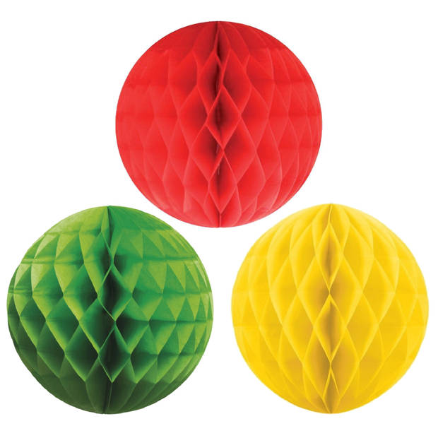 Kerstversiering set van 6x papieren kerstballen 10 cm groen geel en rood - Kerstbal