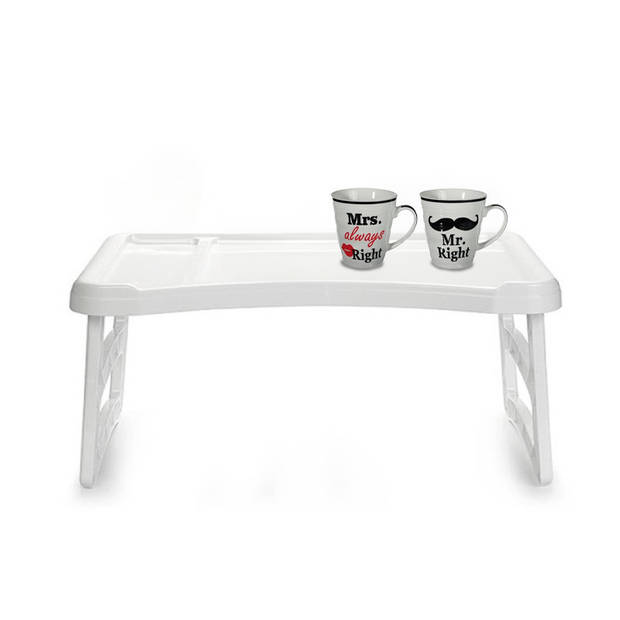 Bedtafel en Koffiebeker set - Mr Right en Mrs Always Right - Valentijn cadeautje voor hem / haar - Dienbladen