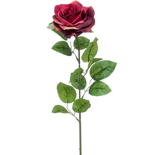 Emerald Kunstbloem roos Marleen - 3x - wijn rood - 63 cm - decoratie bloemen - Kunstbloemen
