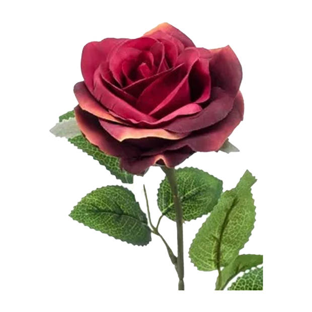 Emerald Kunstbloem roos Marleen - 2x - wijn rood - 63 cm - decoratie bloemen - Kunstbloemen