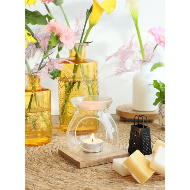 Ideas4seasons Amberblokjes/geurblokjes cadeauset - dennen - inclusief geurbrander en mini rasp - Geurbranders