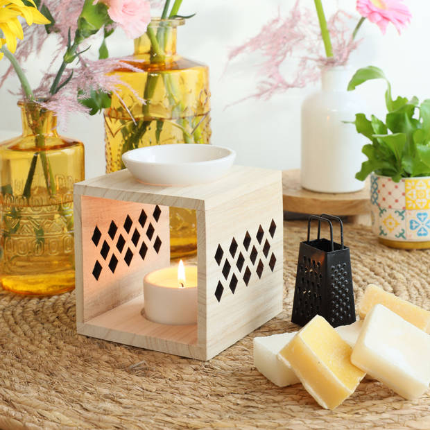 Ideas4seasons Amberblokjes/geurblokjes cadeauset - lavendel - inclusief geurbrander en mini rasp - Geurbranders