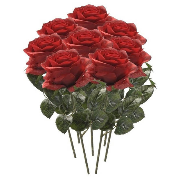 Emerald Kunstbloemen boeket roos Simone - 8x - rood - 45 cm - decoratie bloemen - Kunstbloemen