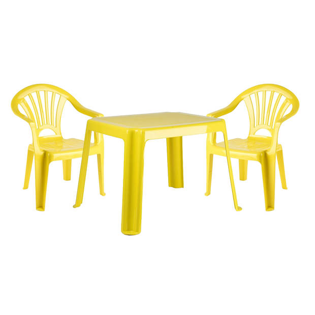 Forte Plastics Kinderstoelen 2x met tafeltje set - buiten/binnen - geel - kunststof - Kinderstoelen
