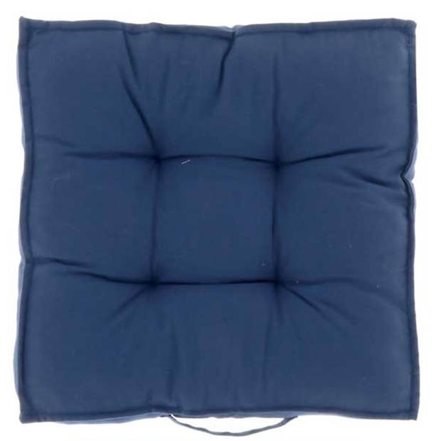 Unique Living Vloerkussen - 2x - donkerblauw - katoen - 43 x 43 x 7 cm - vierkant - Matras/zitkussen - Vloerkussens