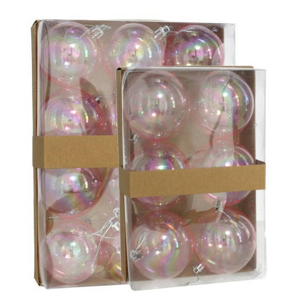 Kerstballen - 18x st - transparant parelmoer - D6 en D8 cm - kunststof - Kerstbal