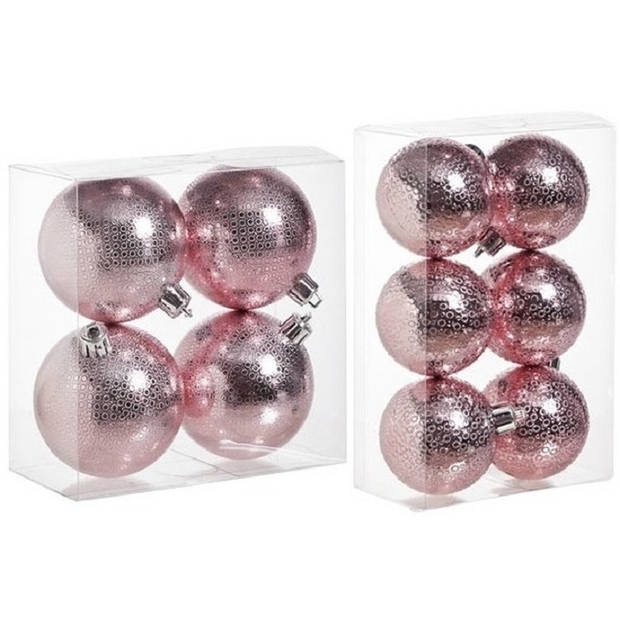 Kerstversiering set circel-motief kerstballen roze 6 - 8 cm - pakket van 20x stuks - Kerstbal