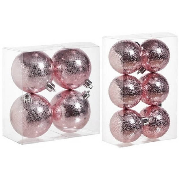 Kerstversiering set circel-motief kerstballen roze 6 - 8 cm - pakket van 26x stuks - Kerstbal