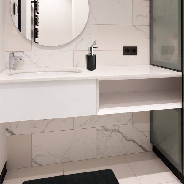 MSV badkamer droogloop tapijt - Langharig - 50 x 70 cm - incl zeeppompje zelfde kleur - zwart - Badmatjes
