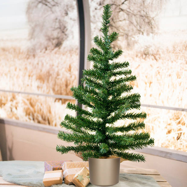 Mini kerstboom groen - in kunststof pot grijs - 75 cm - kunstboom - Kunstkerstboom