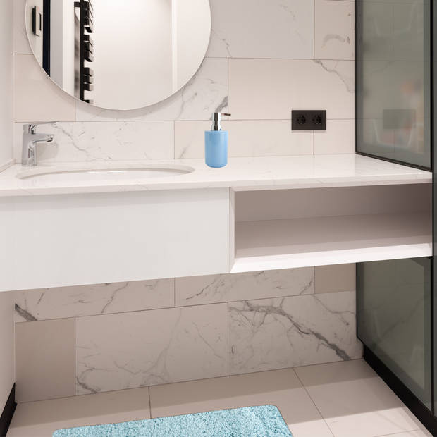 MSV badkamer droogloop tapijt - Langharig - 50 x 70 cm - incl zeeppompje zelfde kleur - lichtblauw - Badmatjes