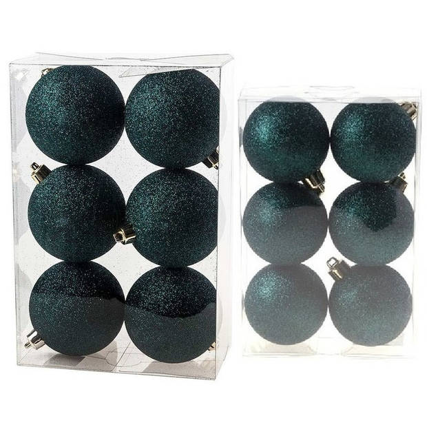 Kerstversiering set glitter kerstballen petrol blauw 6 - 8 cm - pakket van 30x stuks - Kerstbal