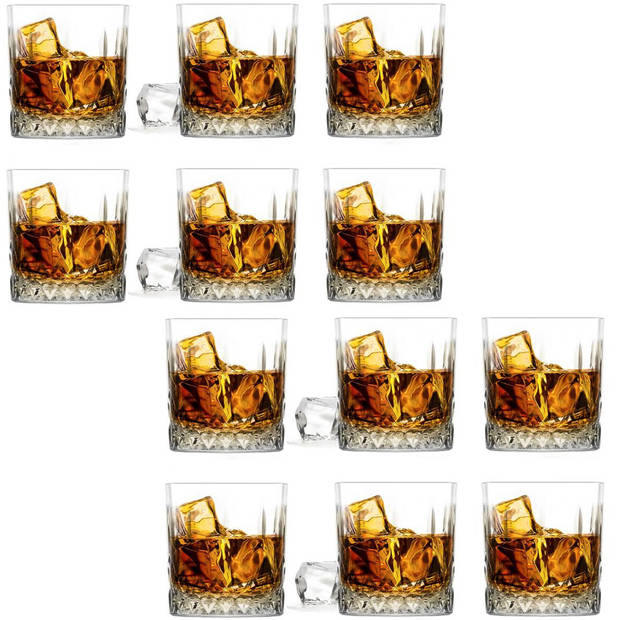 Glasmark Whiskeyglazen - 12x - Diamond - 280 ml - glas - waterglazen - Whiskeyglazen