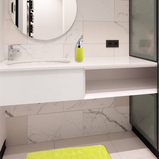 MSV badkamer droogloop mat/tapijt Kiezel - 50 x 80 cm - zelfde kleur zeeppompje - limegroen - Badmatjes