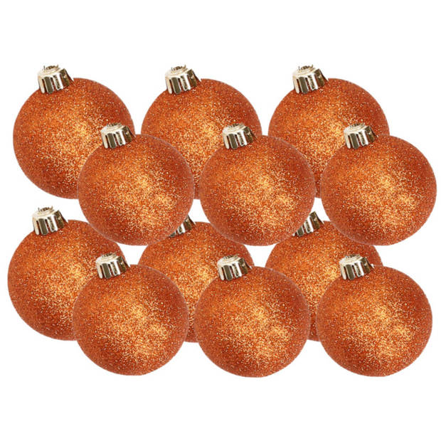 Kerstversiering set glitter kerstballen oranje 6 - 8 cm - pakket van 30x stuks - Kerstbal