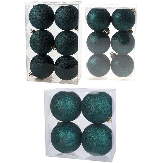 Kerstversiering set glitter kerstballen petrol blauw 6 - 8 - 10 cm - pakket van 50x stuks - Kerstbal