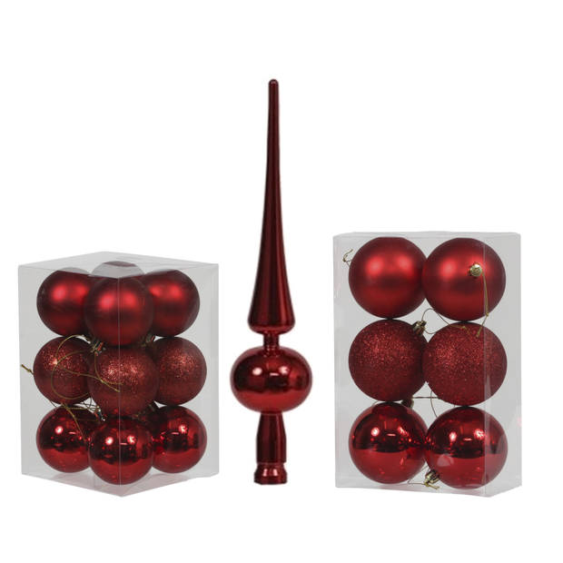 Kerstversiering set kerstballen met piek rood 6 - 8 cm - pakket van 36x stuks - Kerstbal
