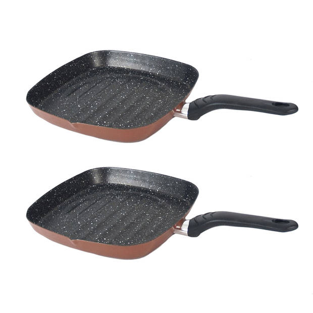 Set van 2x stuks aluminium bruine koekenpan en grillpan Burgos met anti-aanbak laag - Koekenpannen