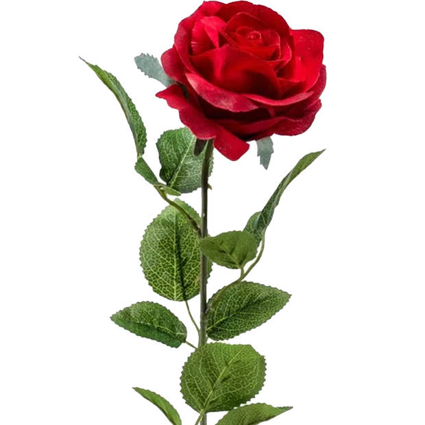 Emerald Kunstbloem roos Marleen - 3x - rood - 63 cm - decoratie bloemen - Kunstbloemen
