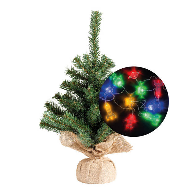 Kerstboom 35 cm - incl. ruimte/space verlichting snoer 165 cm - Kunstkerstboom