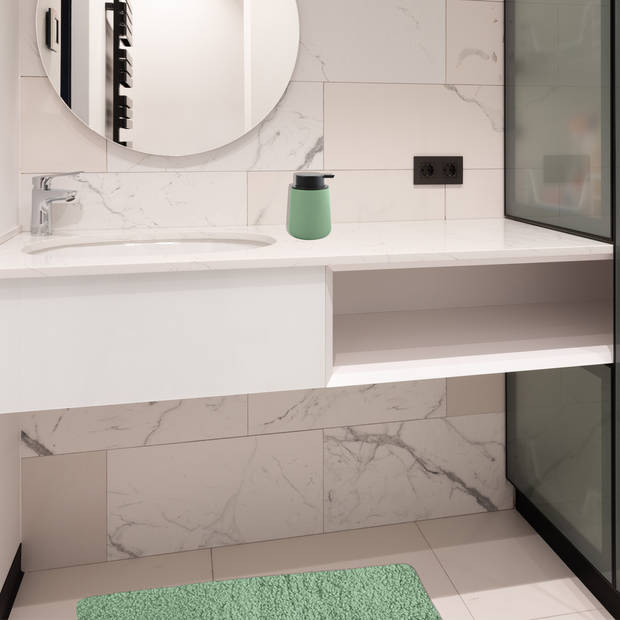 MSV badkamer droogloop tapijt - Langharig - 50 x 70 cm - incl zeeppompje zelfde kleur - groen - Badmatjes