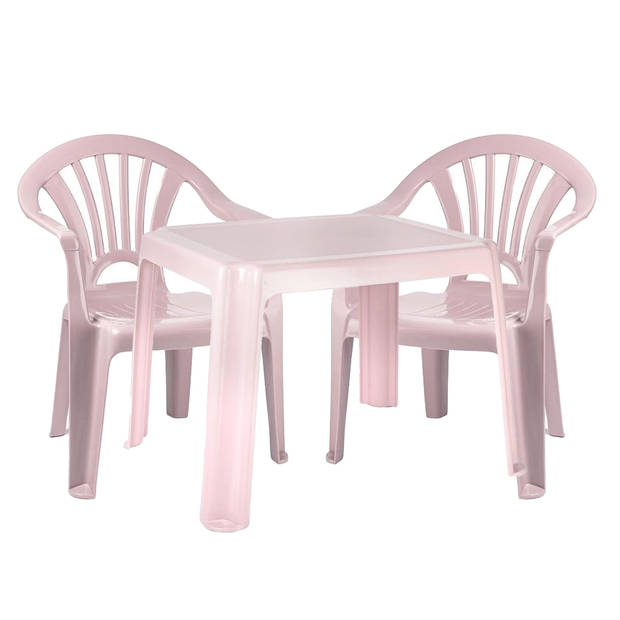 Forte Plastics Kinderstoelen 4x met tafeltje set - buiten/binnen - roze - kunststof - Kinderstoelen