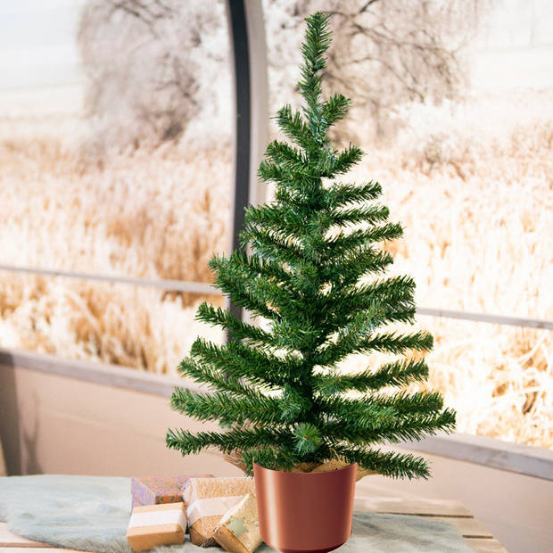 Mini kerstboom groen - in kunststof pot koper - 75 cm - kunstboom - Kunstkerstboom
