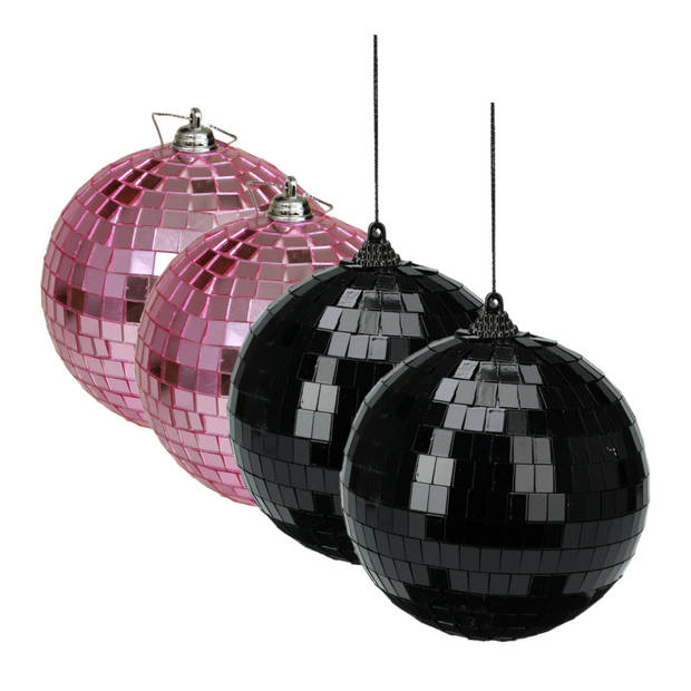 Grote discobal kerstballen - 2x stuks - roze - 10 cm - kunststof - Kerstbal