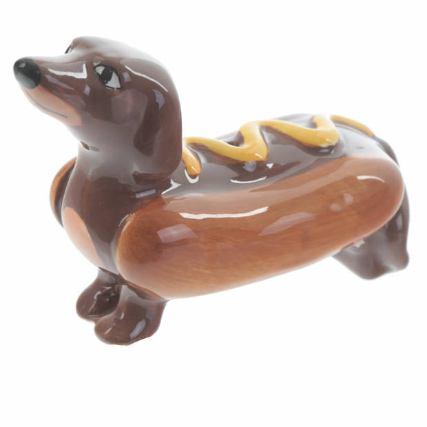 Puckator Peper en zout stel - hotdog hondje en mosterd - keramiek - cadeau setje - Peper en zoutstel